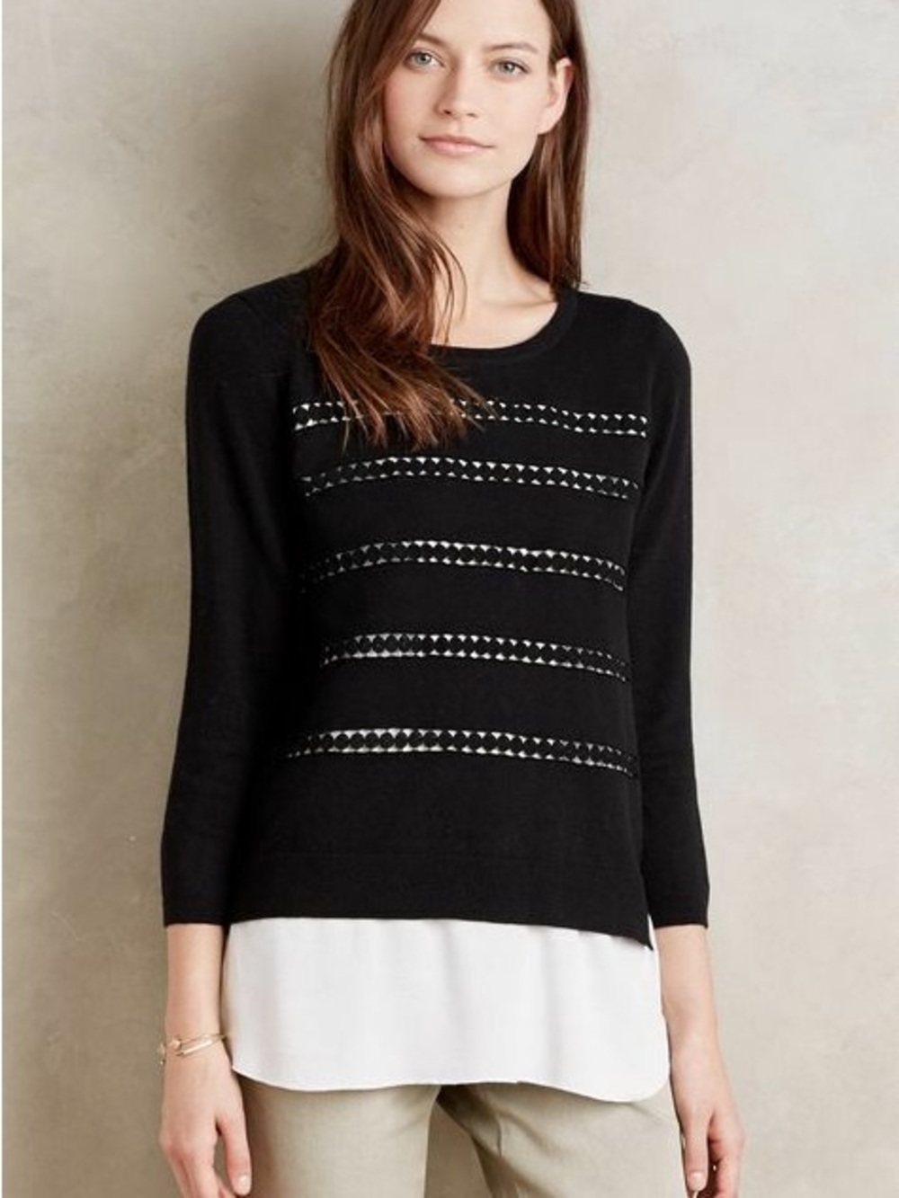 Anthropologie Angel Of The North Black Layered Crew Sweater